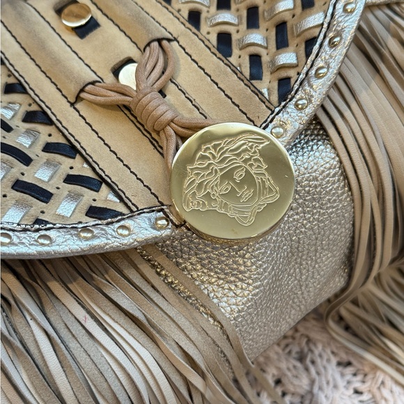 Vintage VERSACE Hobo Beige‎ Leather Suede Fringe Tassel Fringe Hand Bag Tassle - Picture 15 of 15